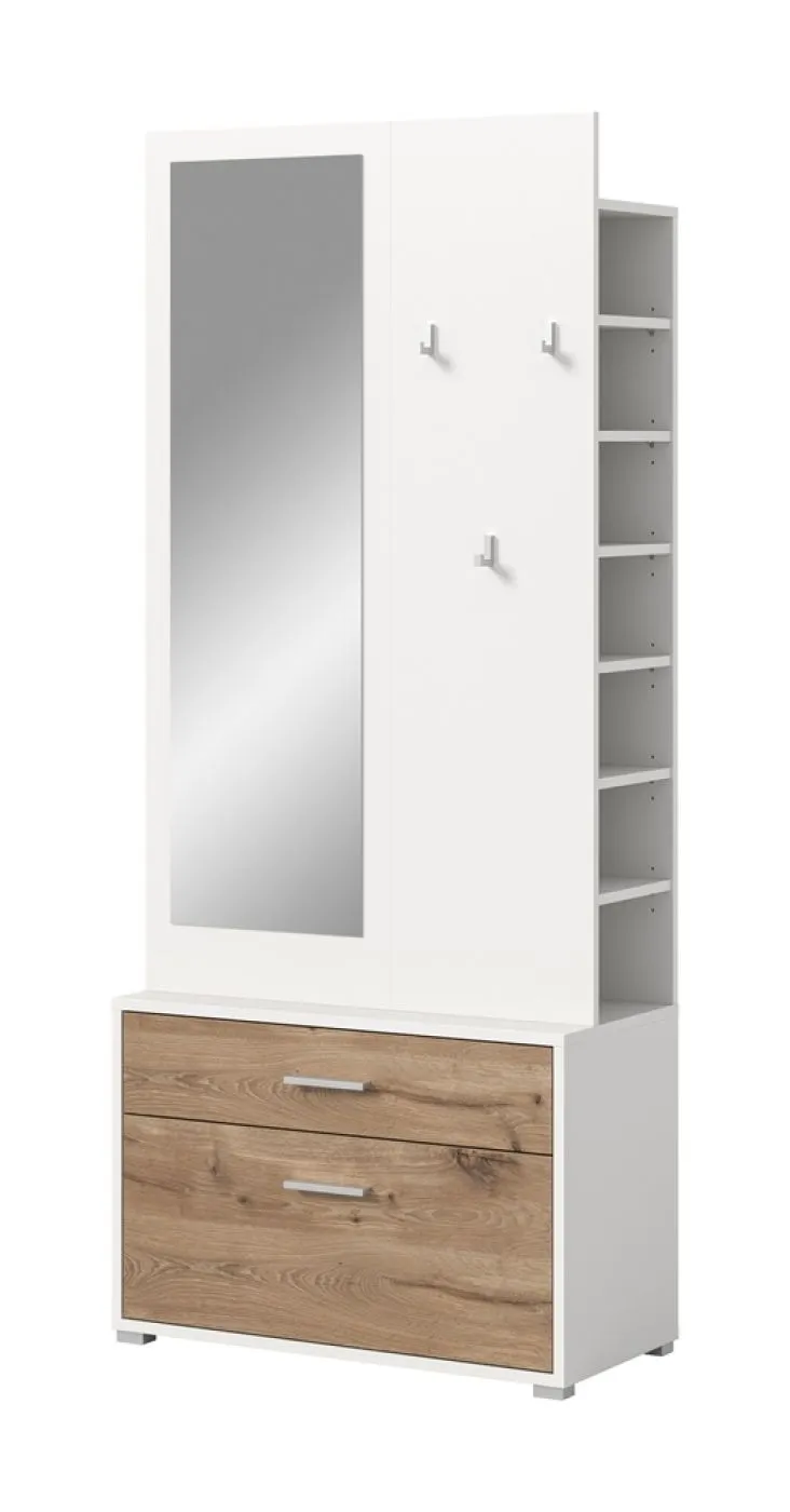 Garderobenkombination Kompaktgarderobe Polo 2 | weiß / Nox Oak