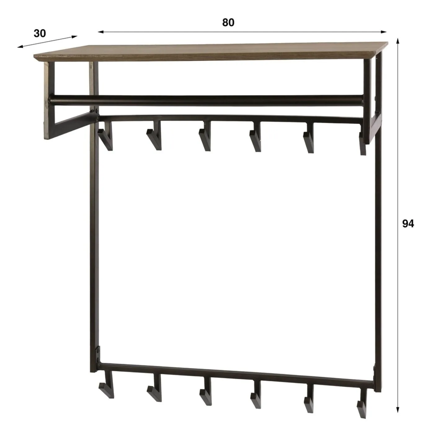 Garderobenpaneel Brika | 12 Haken | Bronze / Drift brown