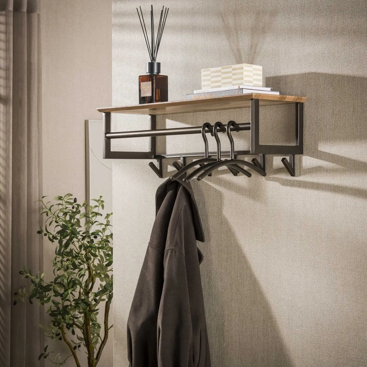 Garderobenpaneel Brika | 6 Haken | Metall | Bronze / Drift brown