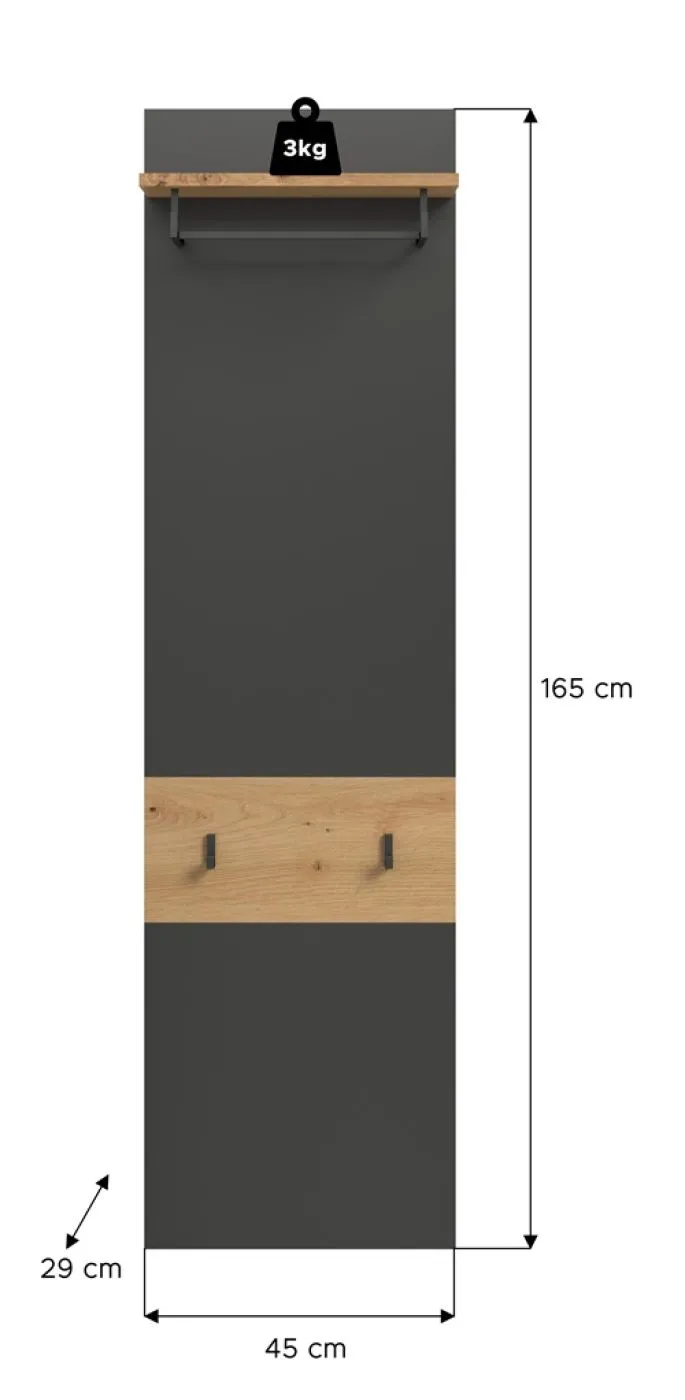 Garderobenpaneel Canu 1 | Artisan / Basalt grau