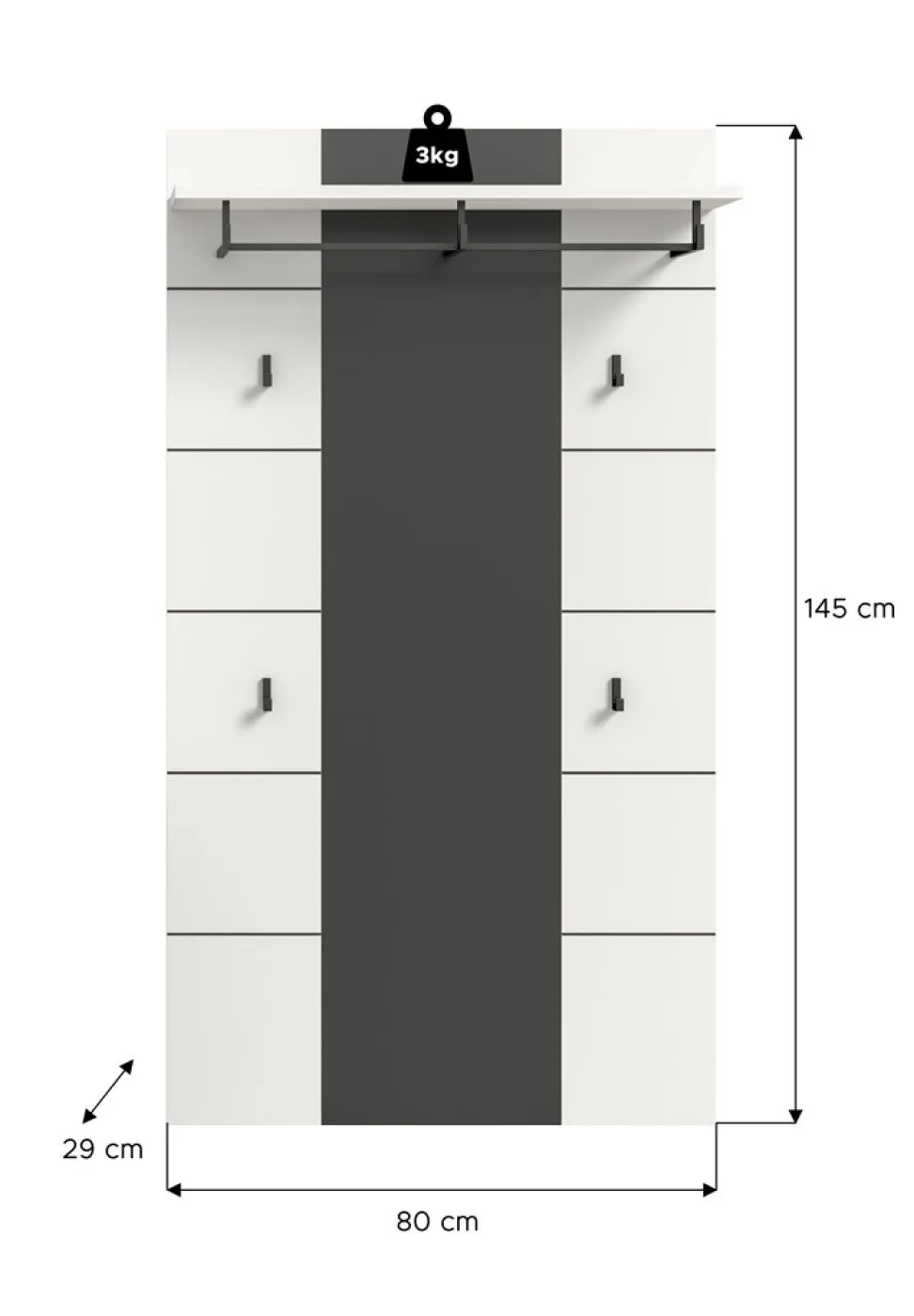 Garderobenpaneel Canu 2 | Weiß / Basalt grau