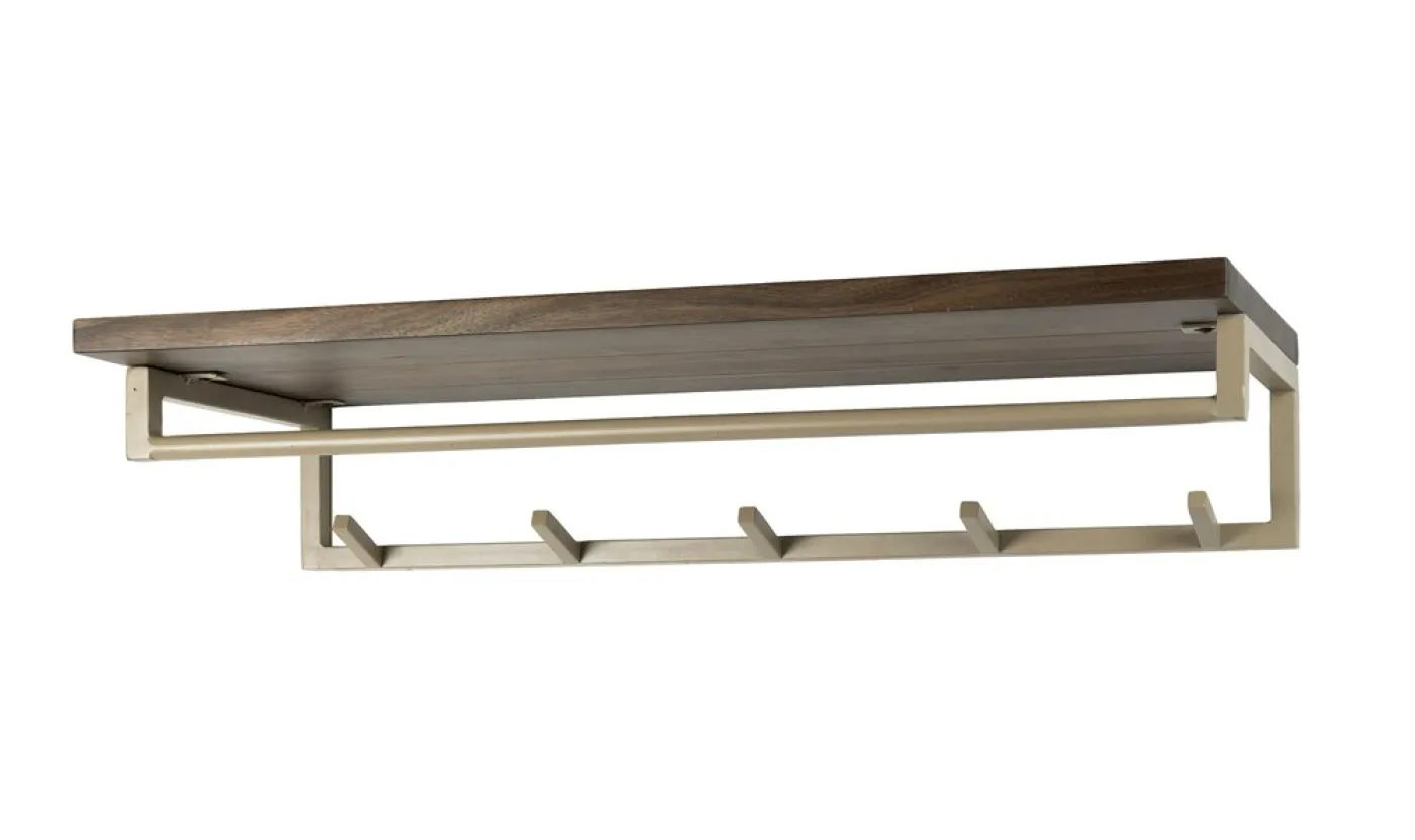 Garderobenpaneel Dion 5 Haken | mit Hutablage | Akazie massiv | beige / braun