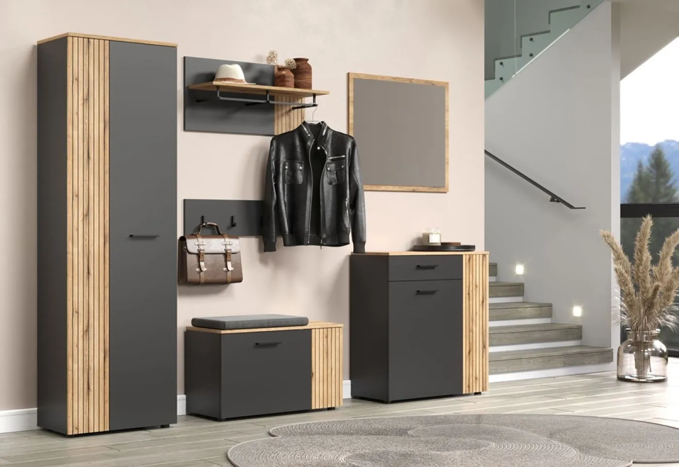 Garderobenpaneel Esteban | Anthrazit / Coast Evoke Oak