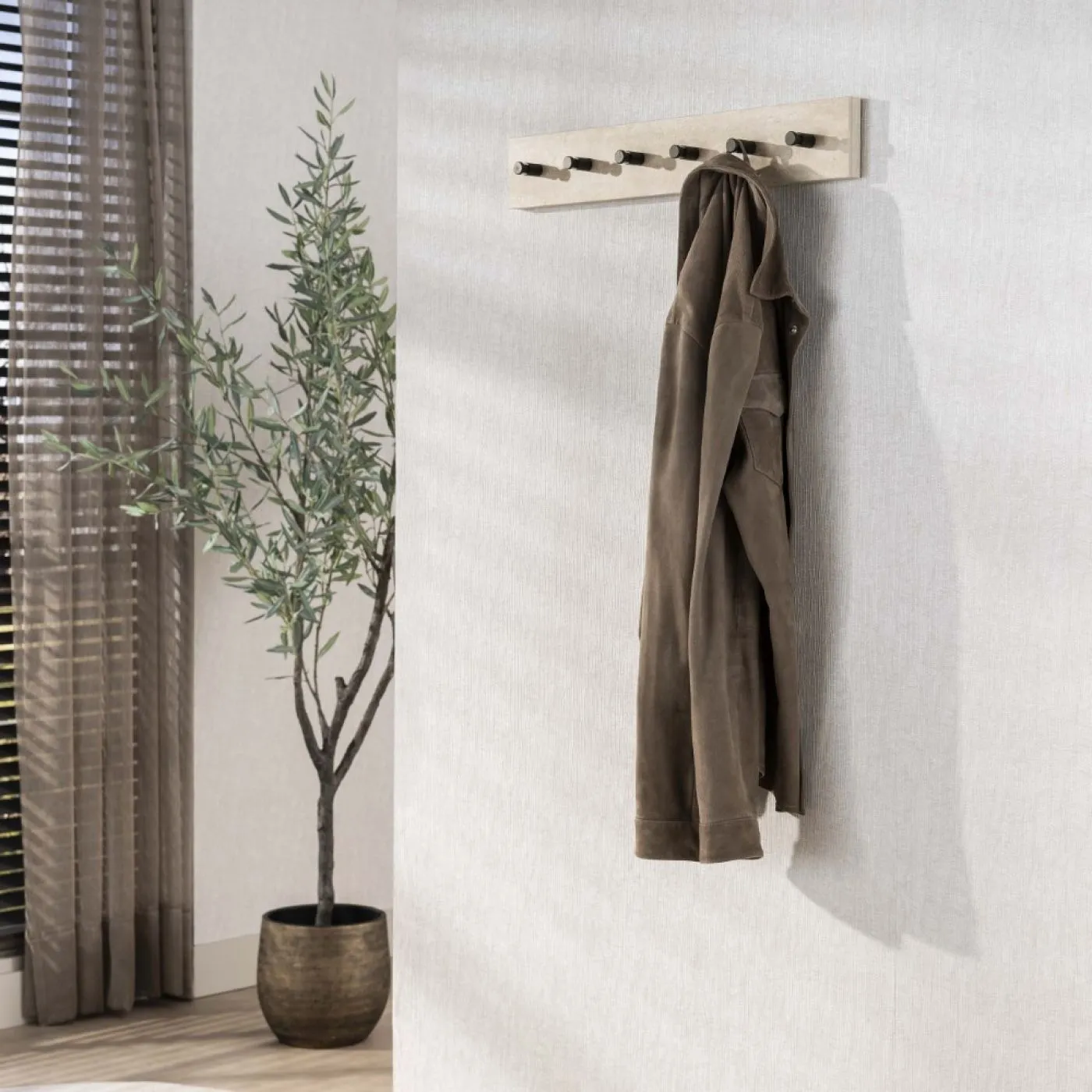 Garderobenpaneel Pula | 6 Haken | Keramik travertin