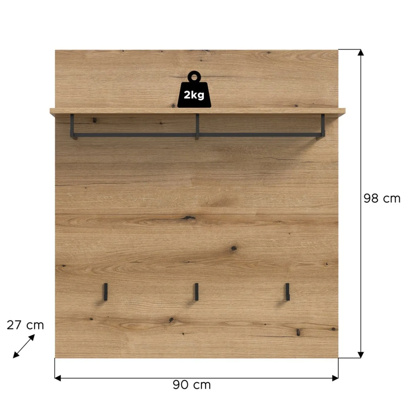Garderobenpaneel Scout | mit Hutablage | Evoke Oak