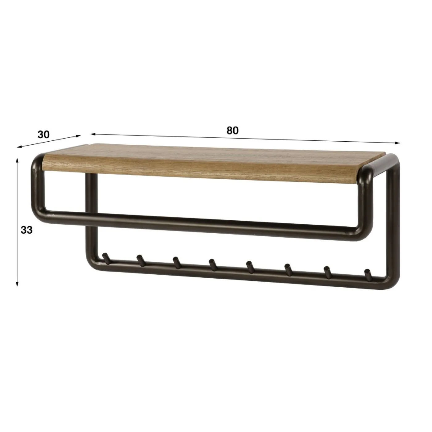 Garderobenpaneel Shio | 8 Haken | Eiche | Drift brown