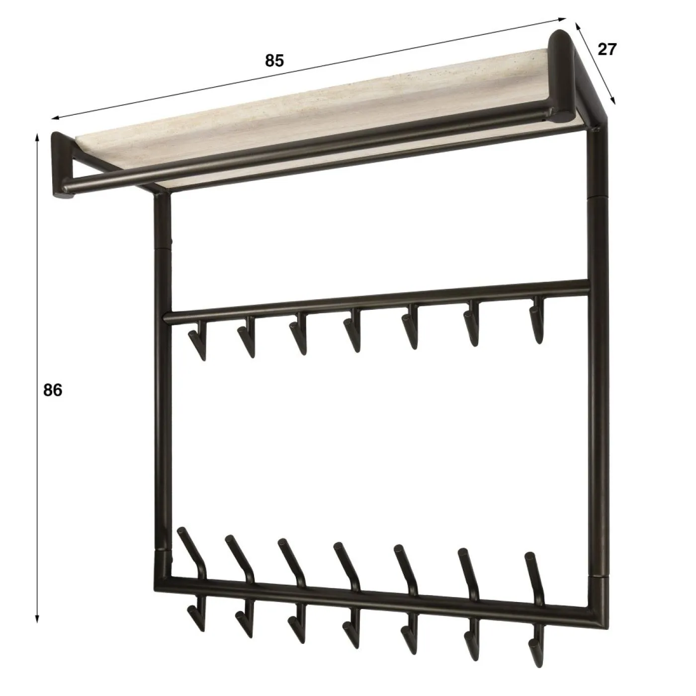 Garderobenpaneel Stamp | 21 Haken | Metall | Bronze / Travertin