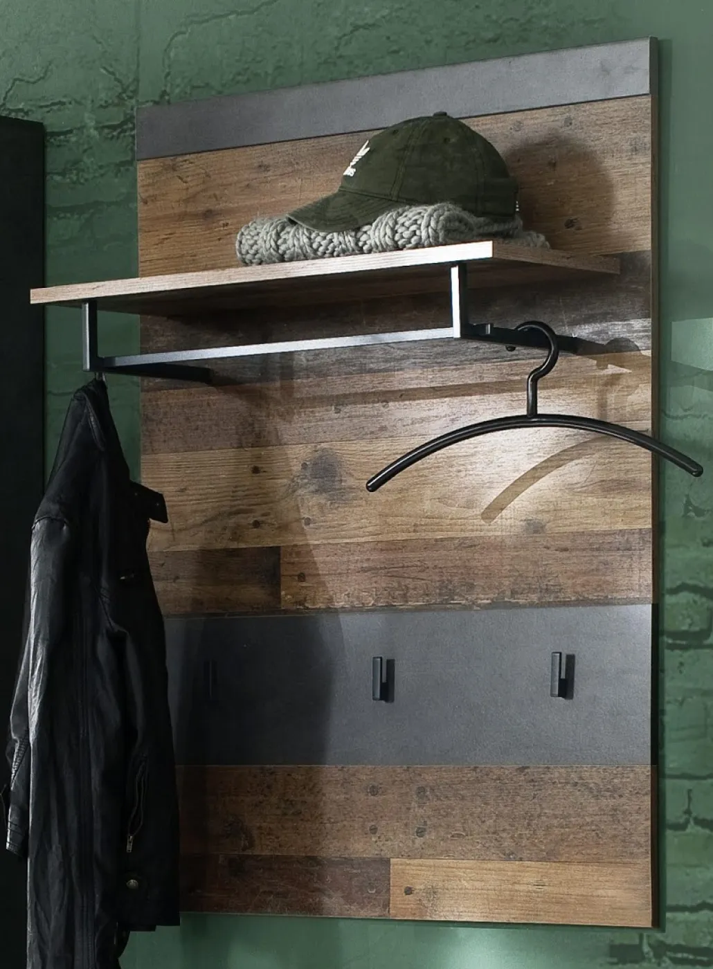 Garderobenpaneel Wandgarderobe Indy | Old Used Wood / Matera grau | Shabby Look
