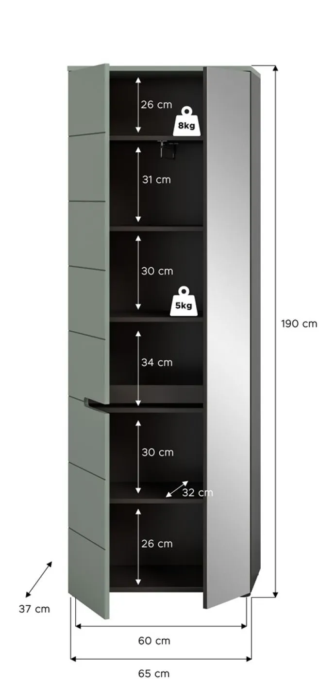 Garderobenschrank Canu | Smoke Green / Basalt grau