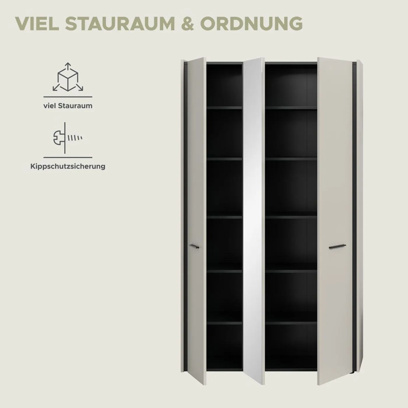 Garderobenschrank Emil | Kaschmir / schwarz