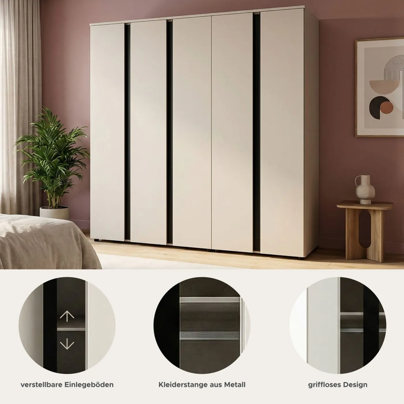 Garderobenschrank Kleiderschrank Amara | Kaschmir | 2-teilig