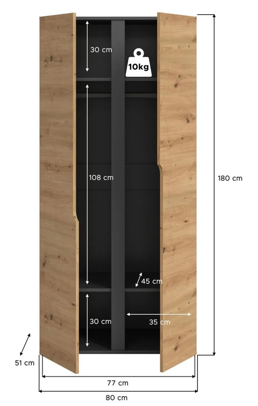 Garderobenschrank Kleiderschrank Anga | Anthrazit / Artisan Eiche