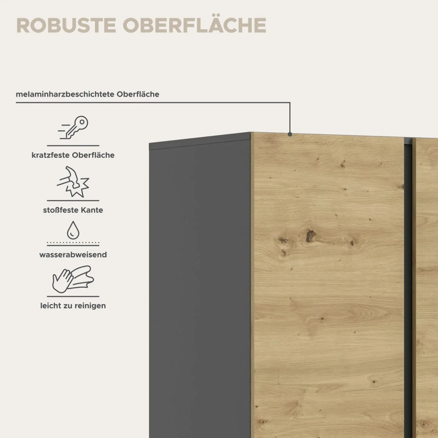 Garderobenschrank Kleiderschrank Anga | Anthrazit / Artisan Eiche