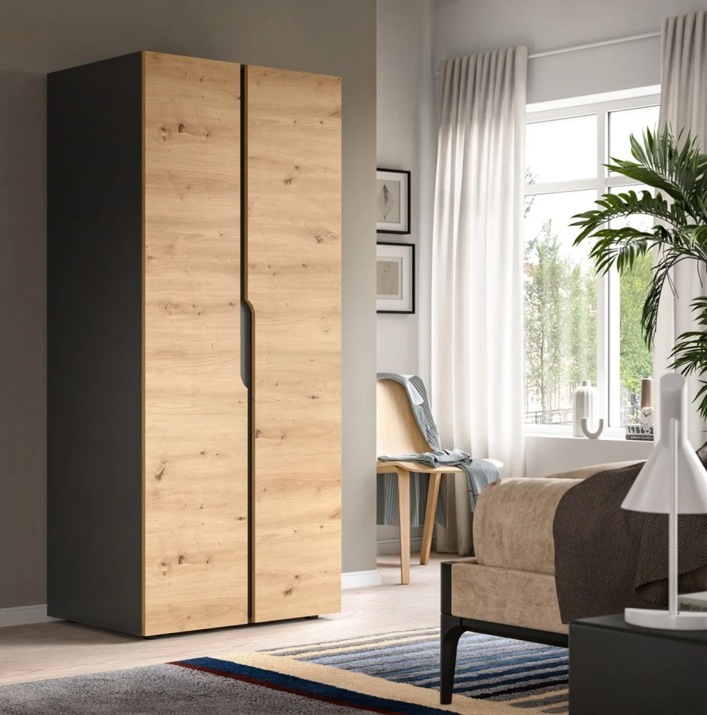 Garderobenschrank Kleiderschrank Anga | Anthrazit / Artisan Eiche