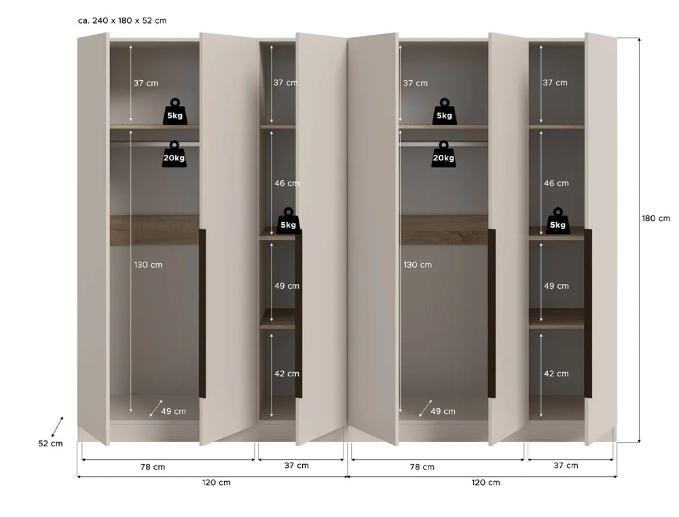 Garderobenschrank Kleiderschrank Kopenhagen 2 | Kaschmir | 2-teilig