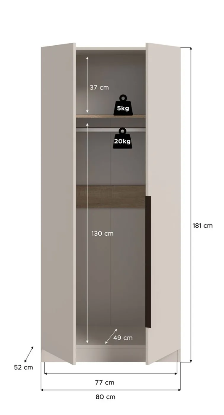 Garderobenschrank Kleiderschrank Kopenhagen | 2-türig | Kaschmir