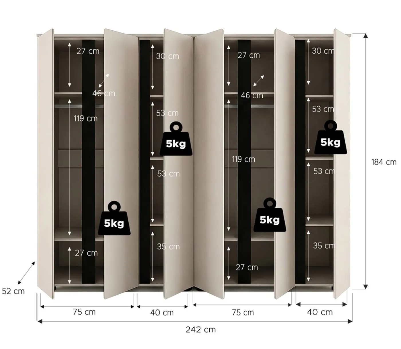 Garderobenschrank Kleiderschrank Set Amara 1 | Kaschmir