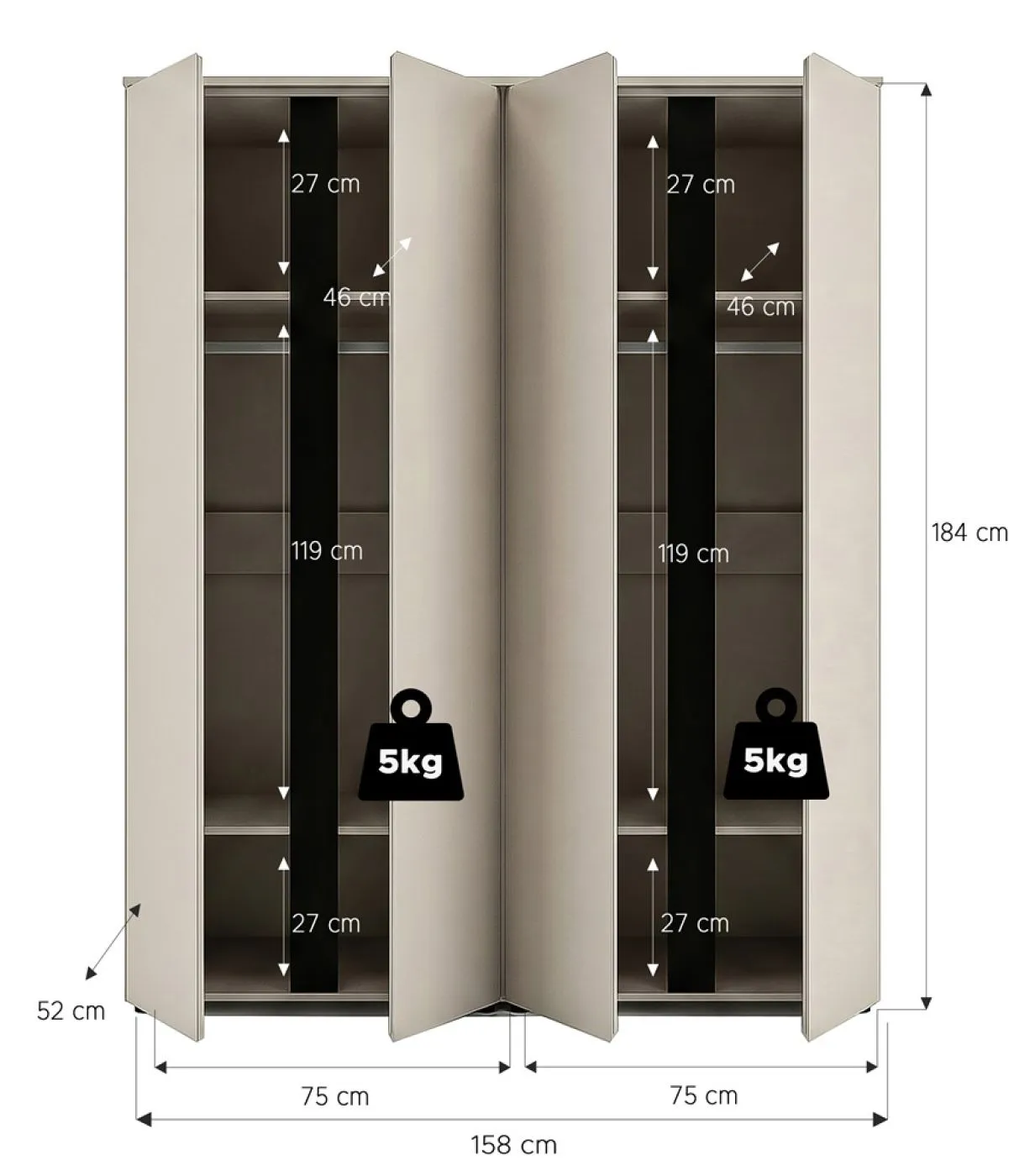 Garderobenschrank Kleiderschrank Set Amara | Kaschmir