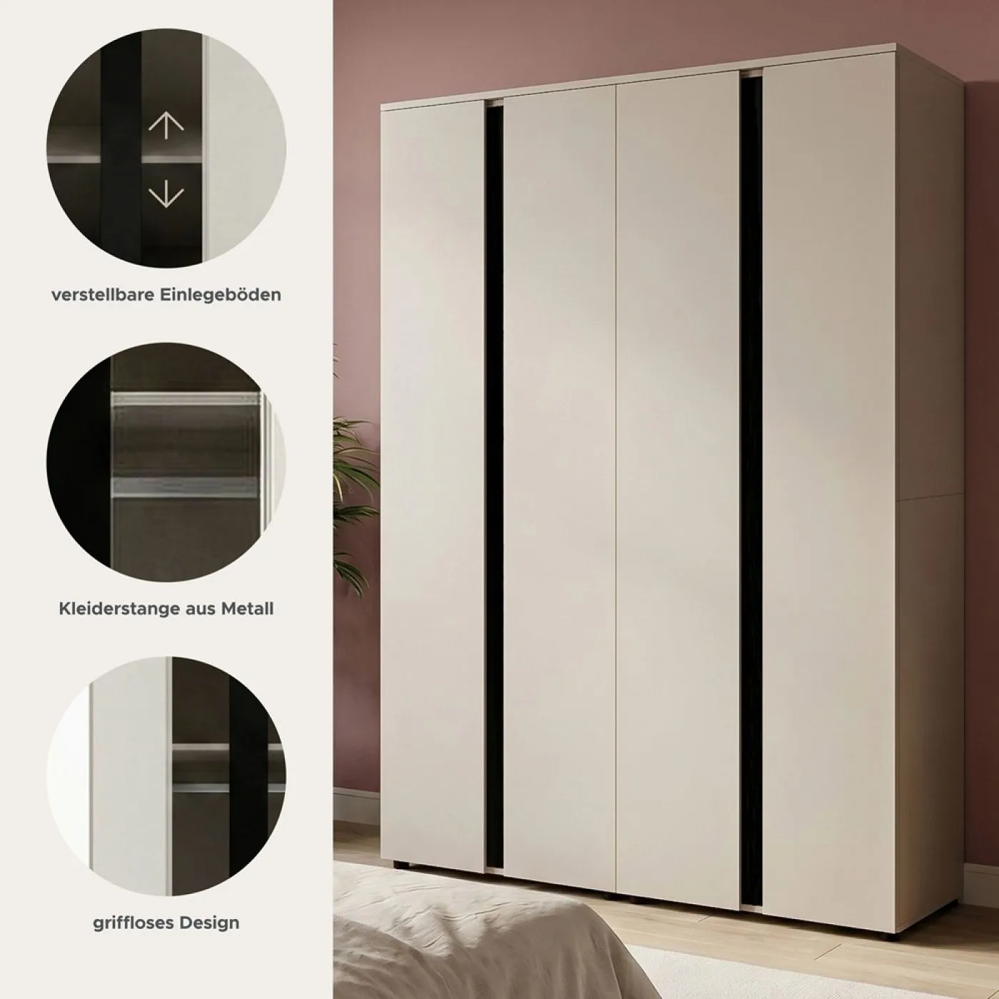 Garderobenschrank Kleiderschrank Set Amara | Kaschmir