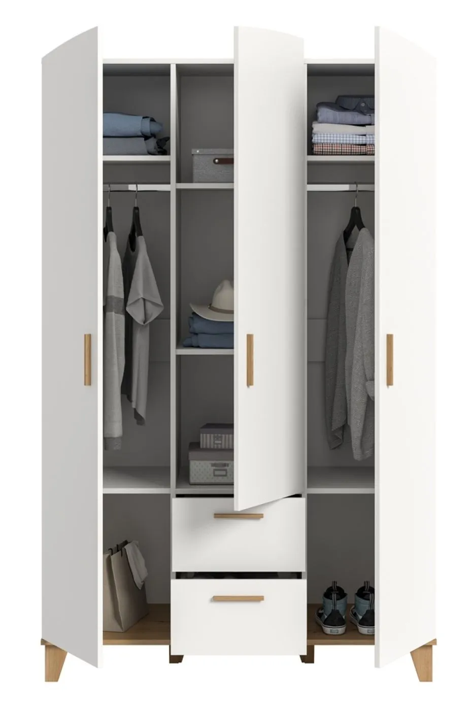 Garderobenschrank Kleiderschrank Stella 3-türig | weiß / Artisan Eiche