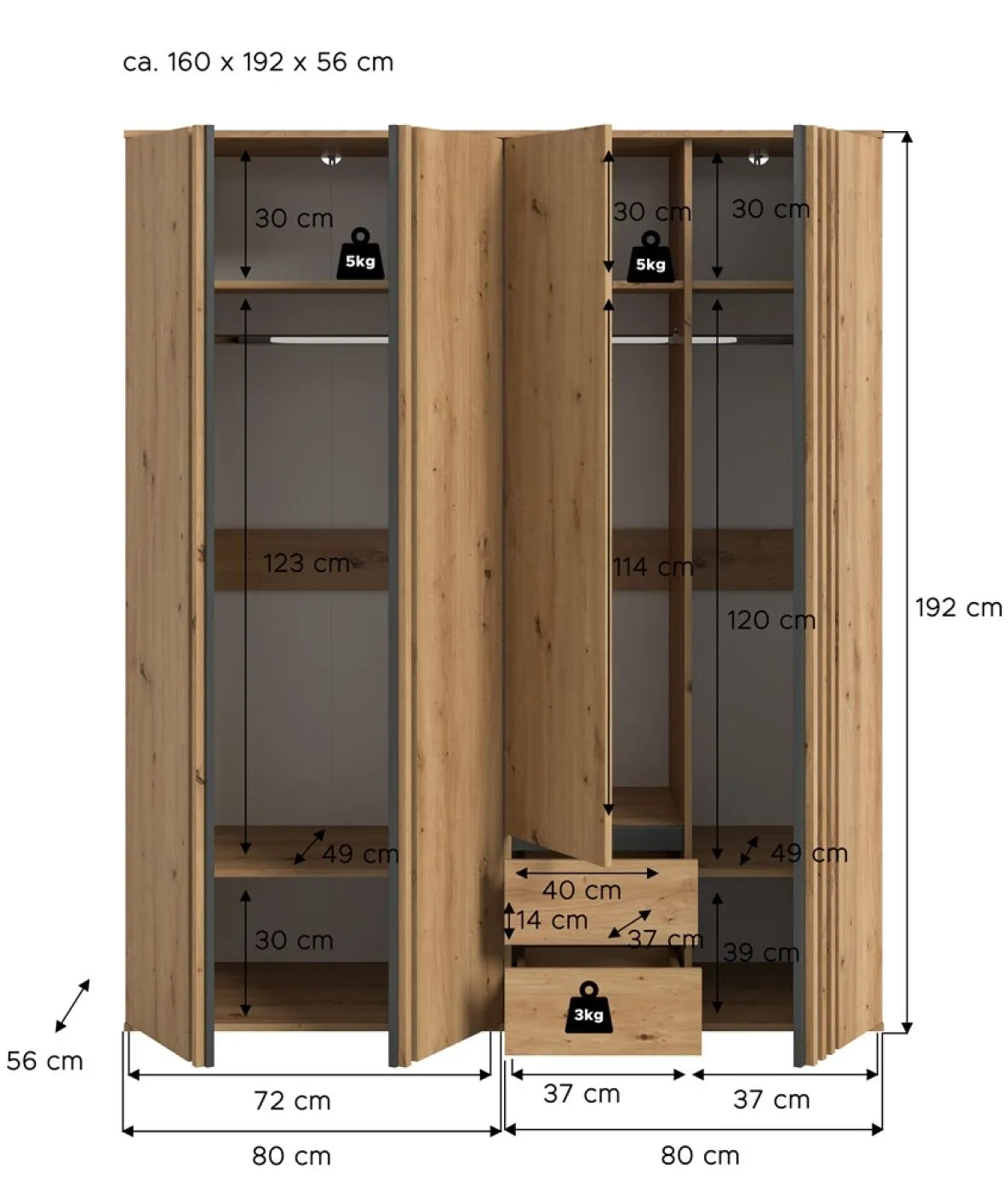Garderobenschrank Kleiderschrank Tofta | 2-teilig | Artisan Eiche