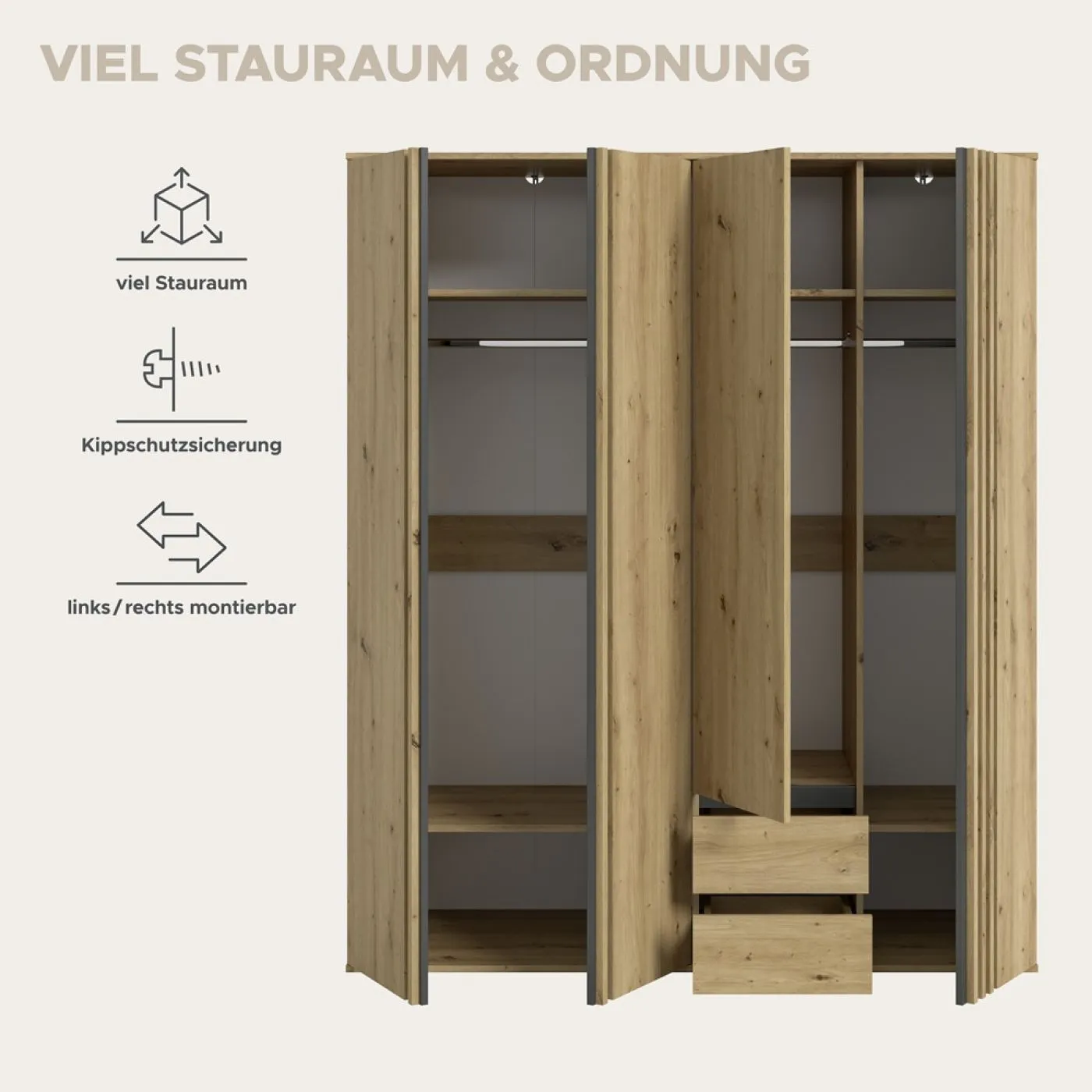 Garderobenschrank Kleiderschrank Tofta | 2-teilig | Artisan Eiche