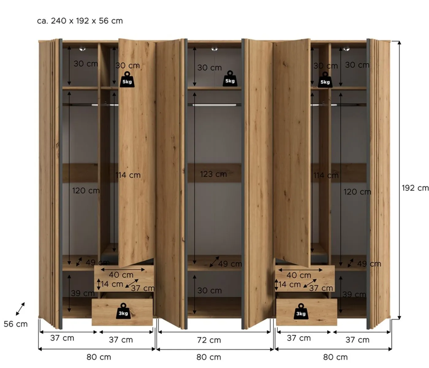 Garderobenschrank Kleiderschrank Tofta | 3-teilig | Artisan Eiche