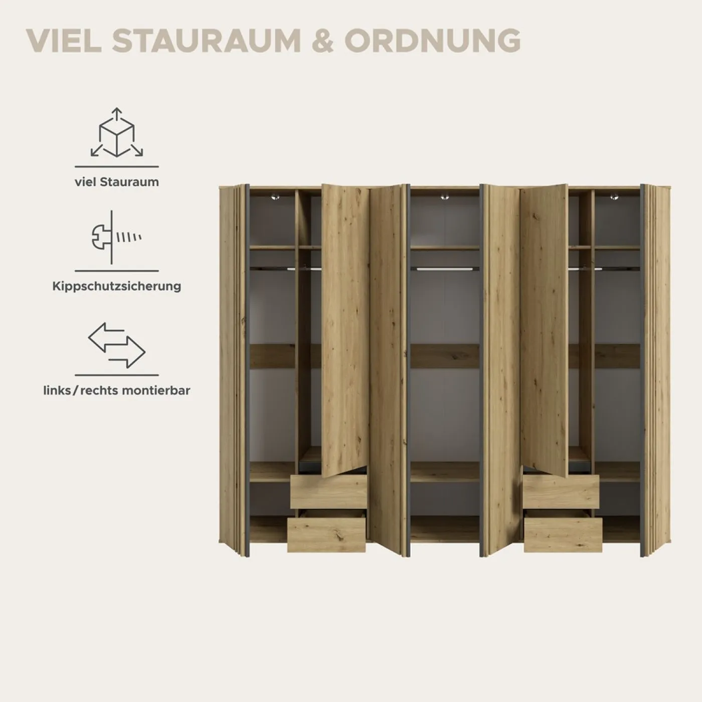 Garderobenschrank Kleiderschrank Tofta | 3-teilig | Artisan Eiche