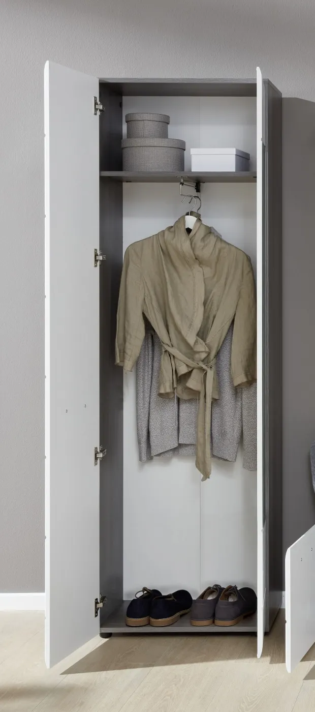 Garderobenschrank Line | Hochglanz weiß / rauchsilber