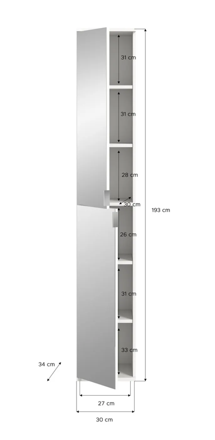 Garderobenschrank Projekt X 1 | Kombination | weiß Hochglanz / Spiegeltüren | 2-teilig