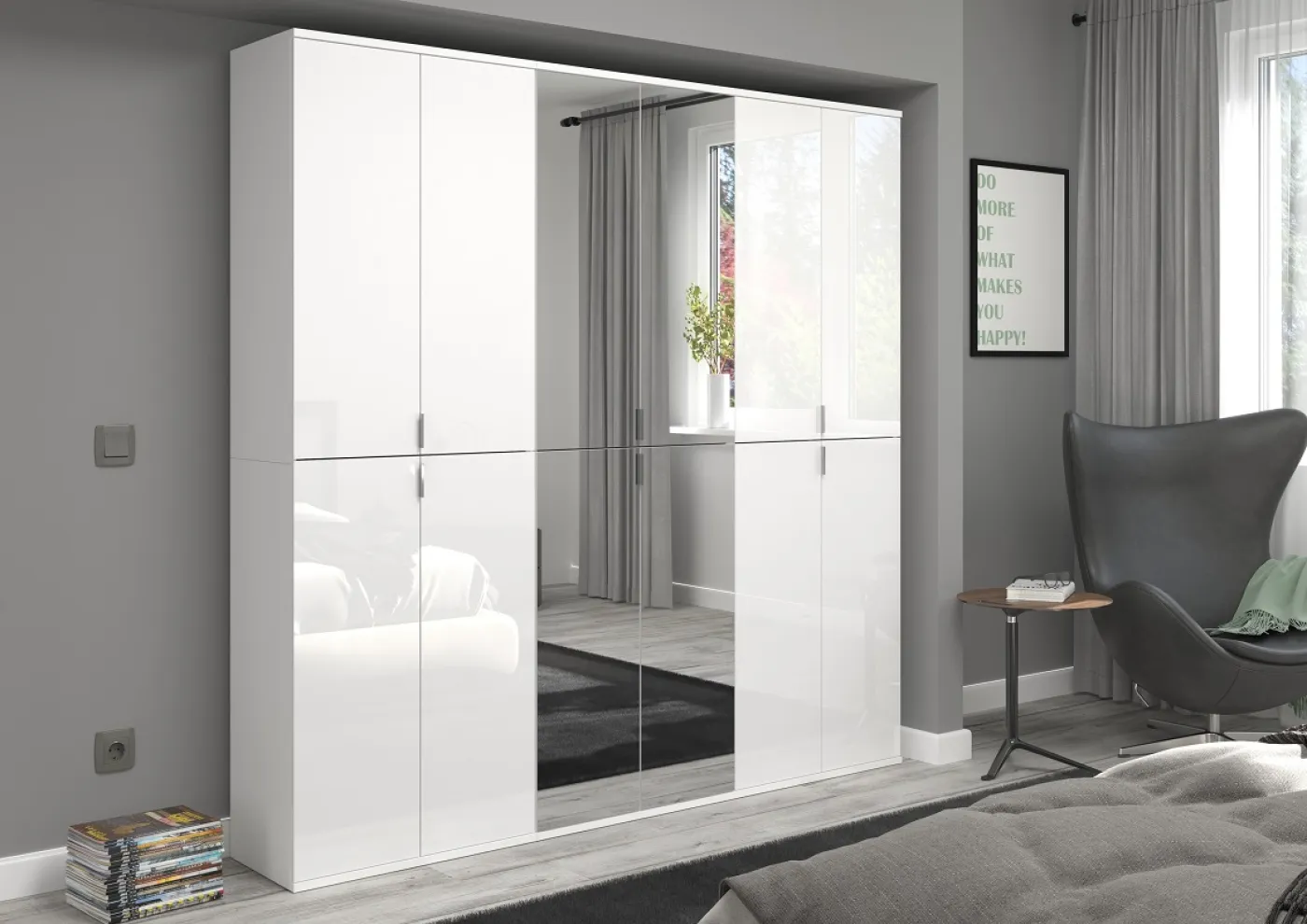 Garderobenschrank Projekt X 1 | Kombination | weiß Hochglanz Spiegeltüren | 3-teilig