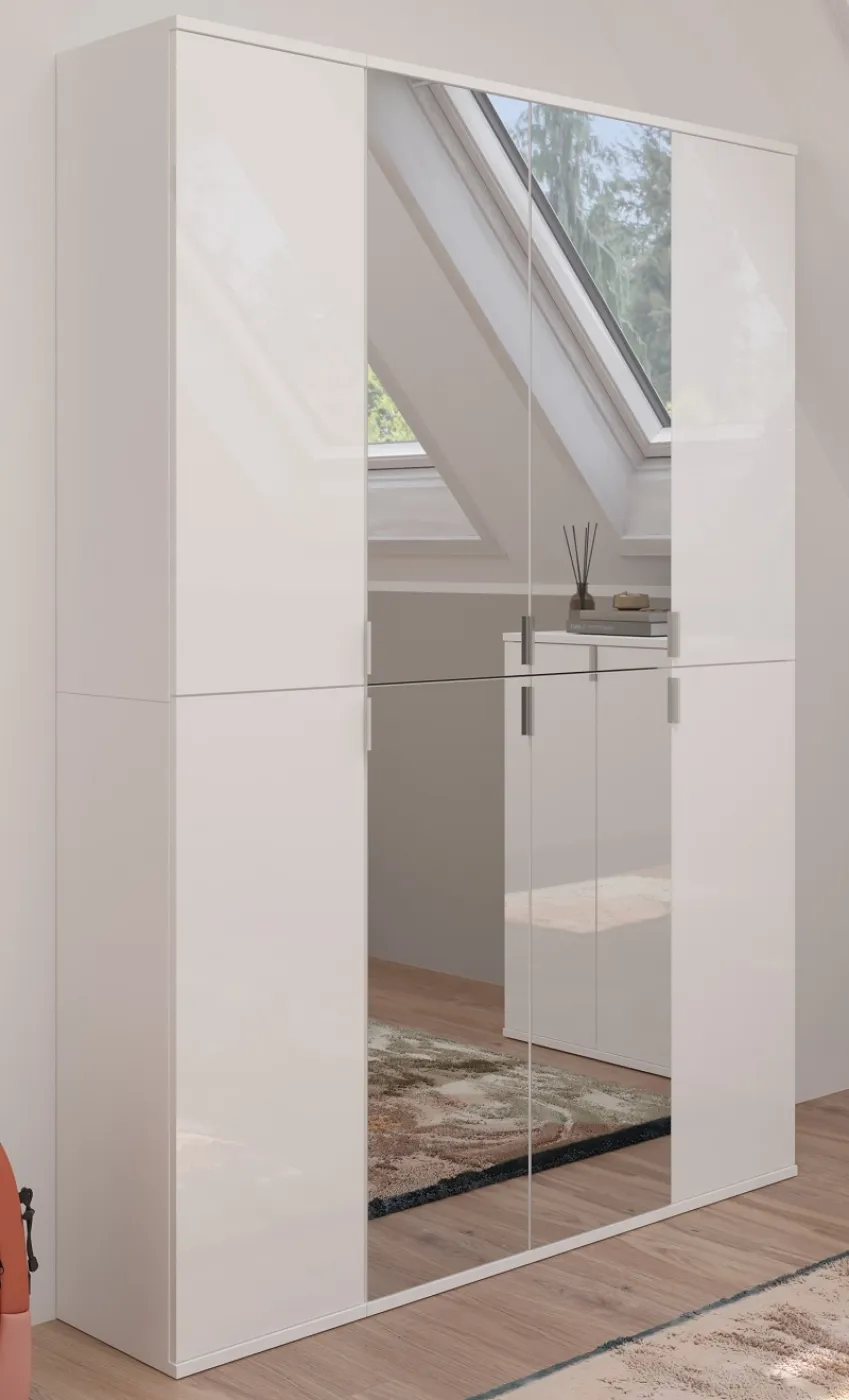 Garderobenschrank Projekt X | Kombination | weiß Hochglanz / Spiegeltüren | 3-teilig