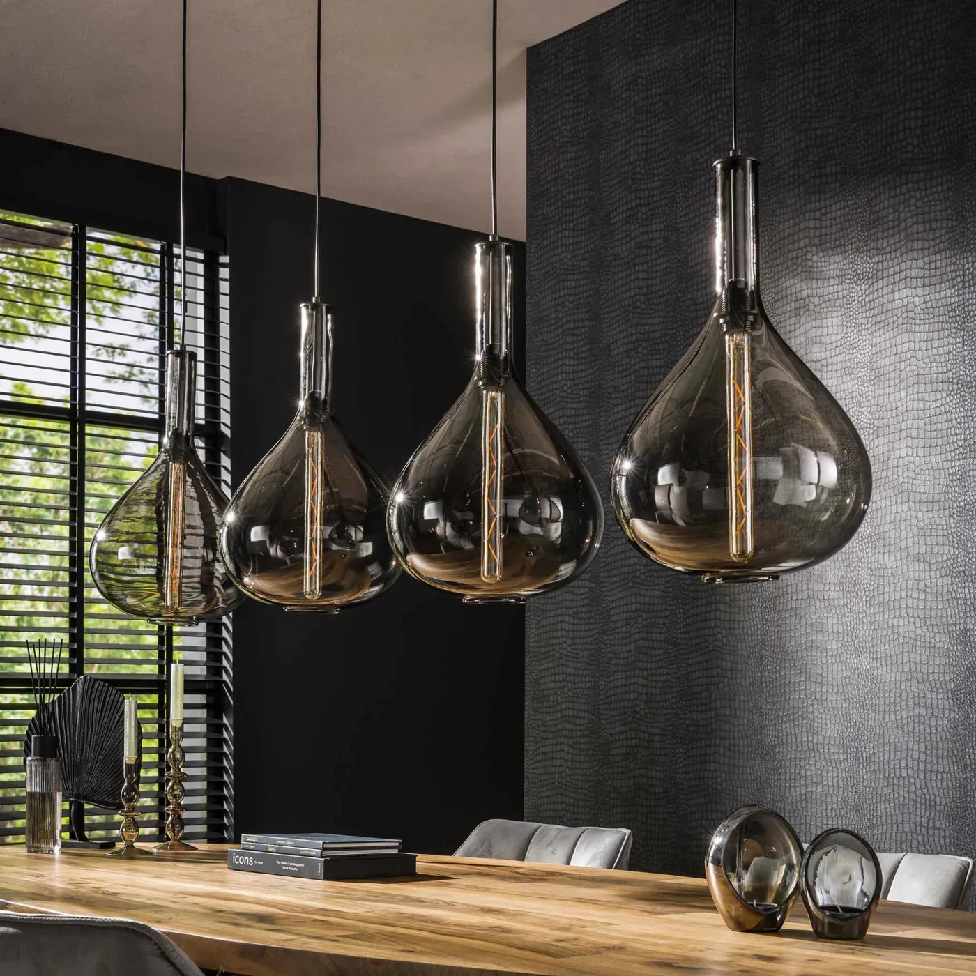 Hängelampe Amatsu | 4 Leuchten | Glass / Metall | schwarz