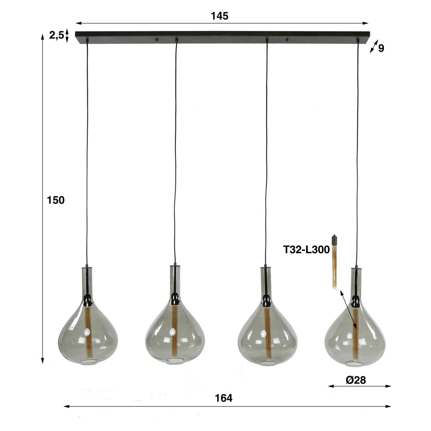 Hängelampe Amatsu | 4 Leuchten | Glass / Metall | schwarz
