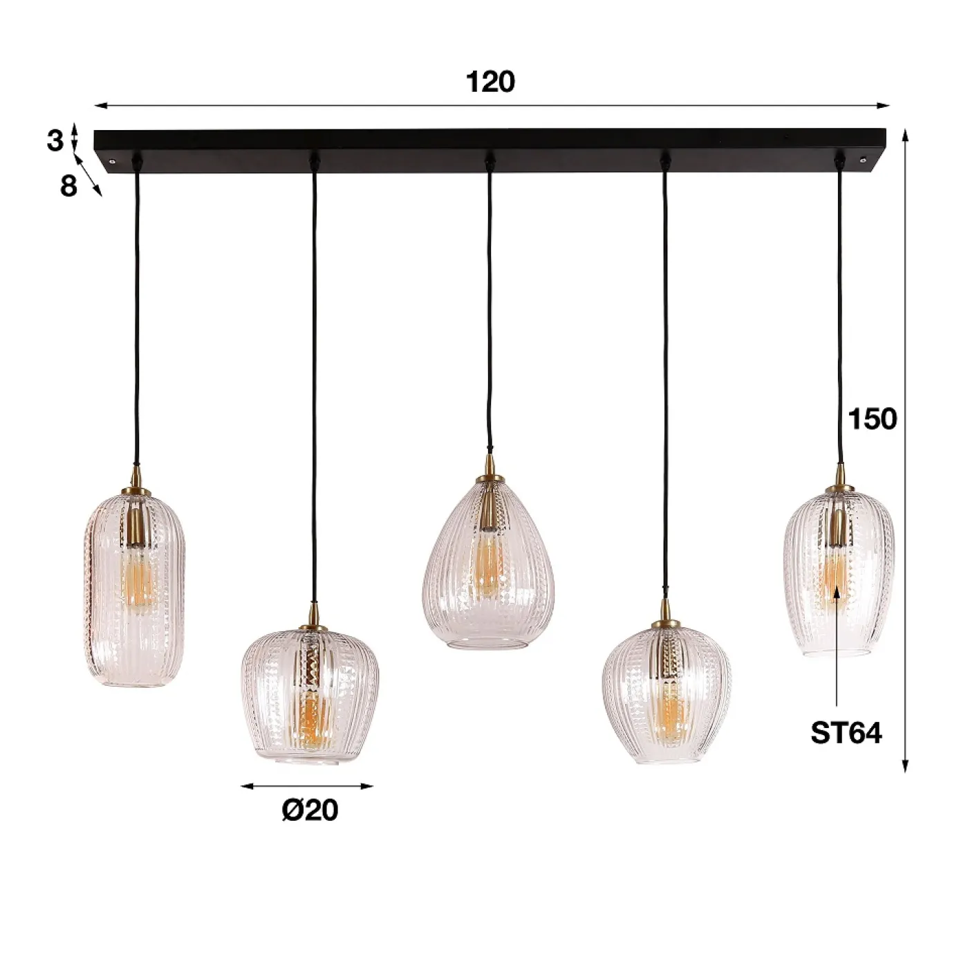 Hängelampe Iris | 5 Leuchten | Diamond Glas