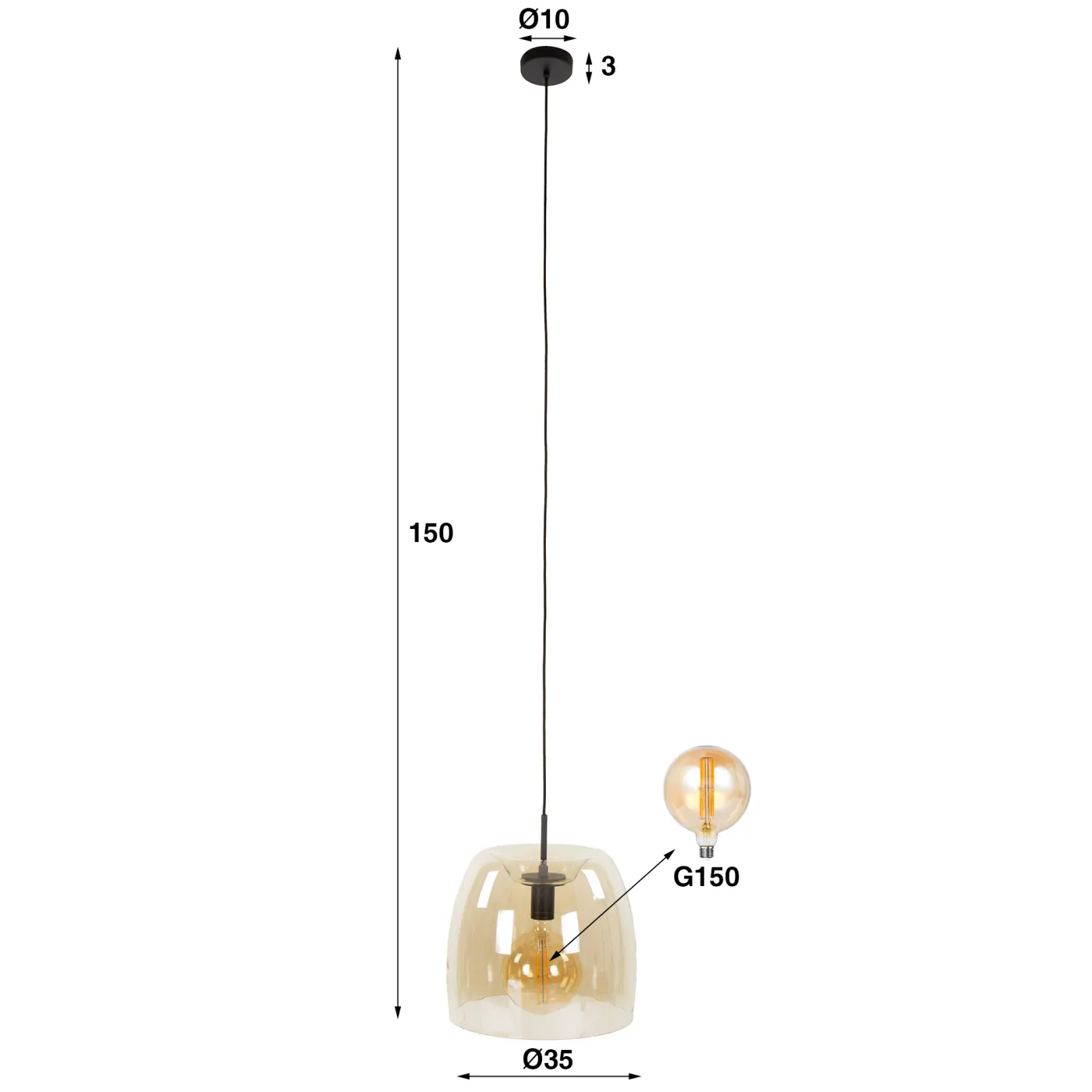 Hängelampe Mace | Glas | rauchgrau