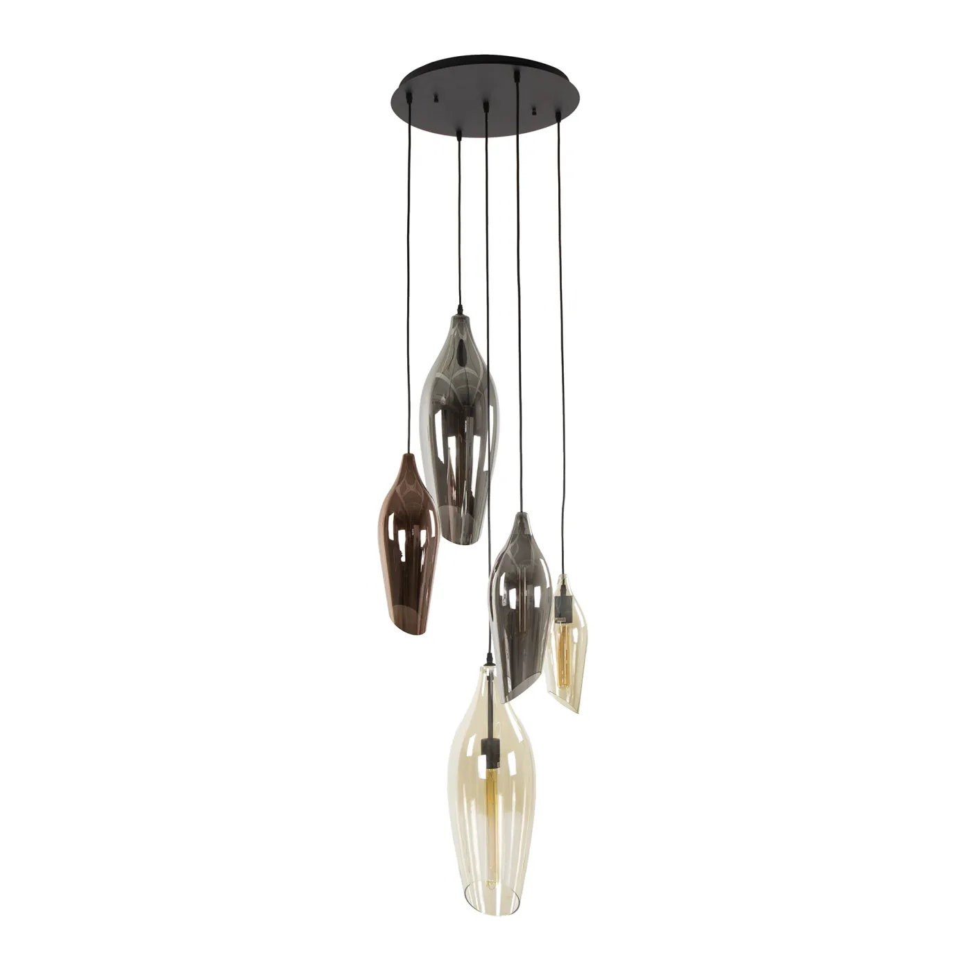 Hängelampe Mayu | 5 Leuchten | Glas | Bernstein / Chrom / Kupfer