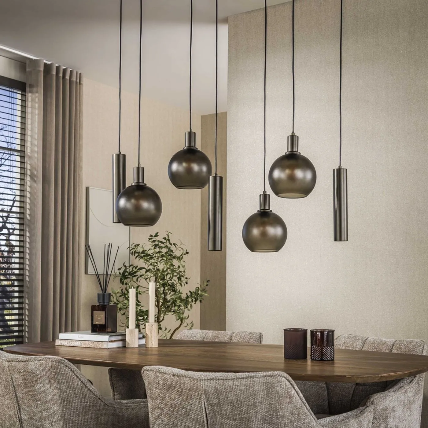 Hängelampe Rafina | 7 Leuchten | Glas / Metall | Sienna braun-frosted