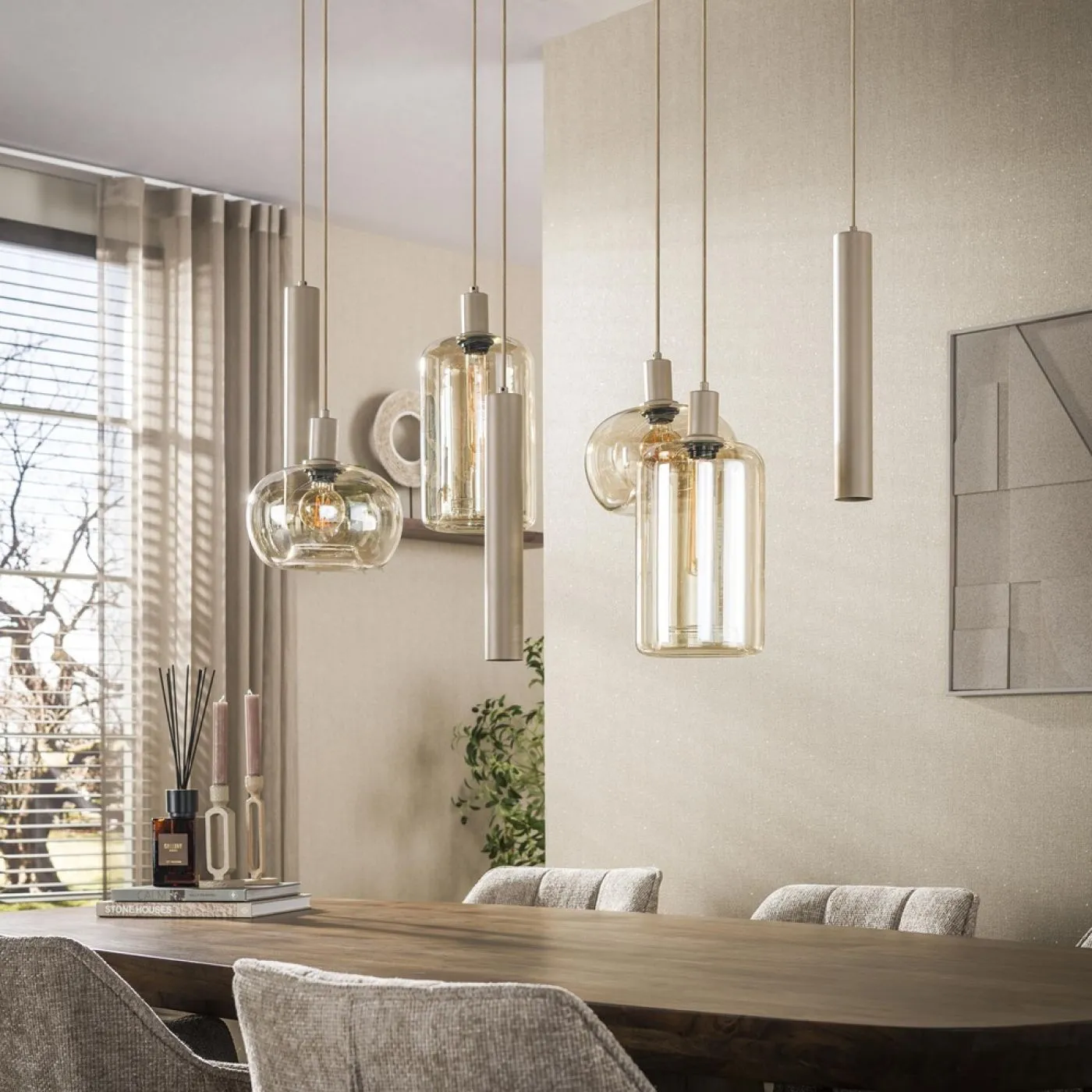 Hängelampe Sera | 7 Leuchten | Glas / Metall | Bernstein / beige