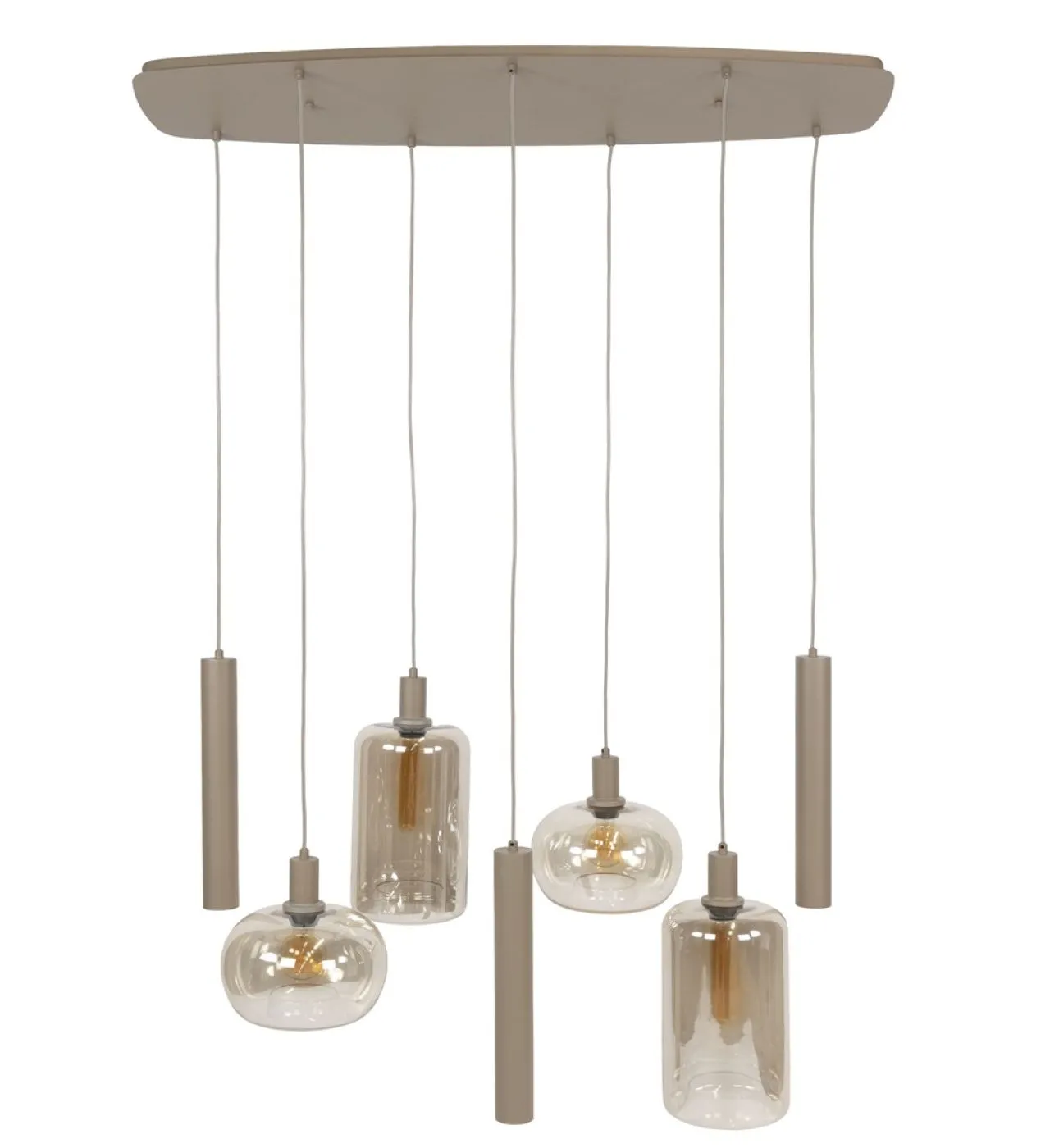 Hängelampe Sera | 7 Leuchten | Glas / Metall | Bernstein / beige