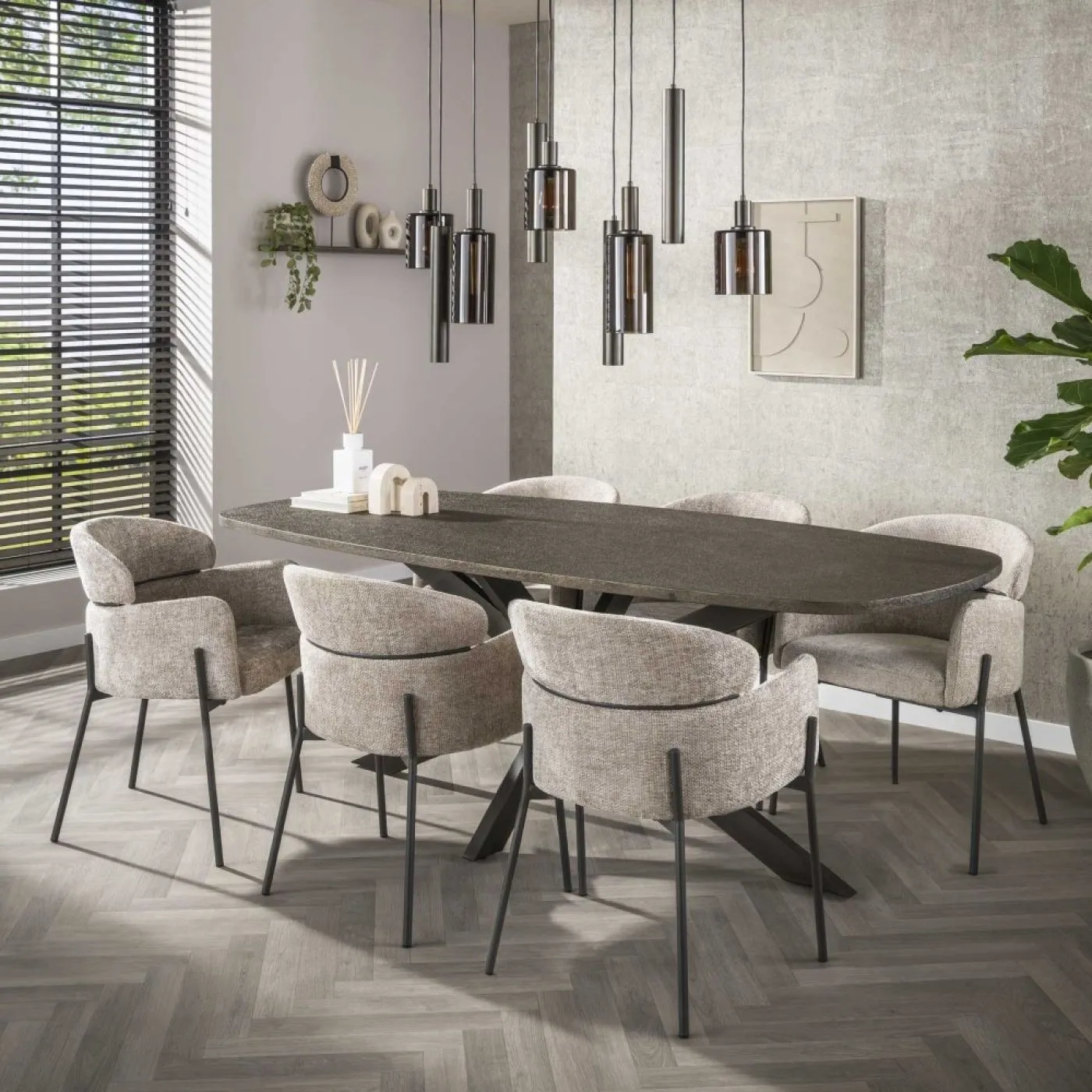 Hängelampe Sierra | 5 + 4 Fassungen | Glas / Metall | Sienna braun