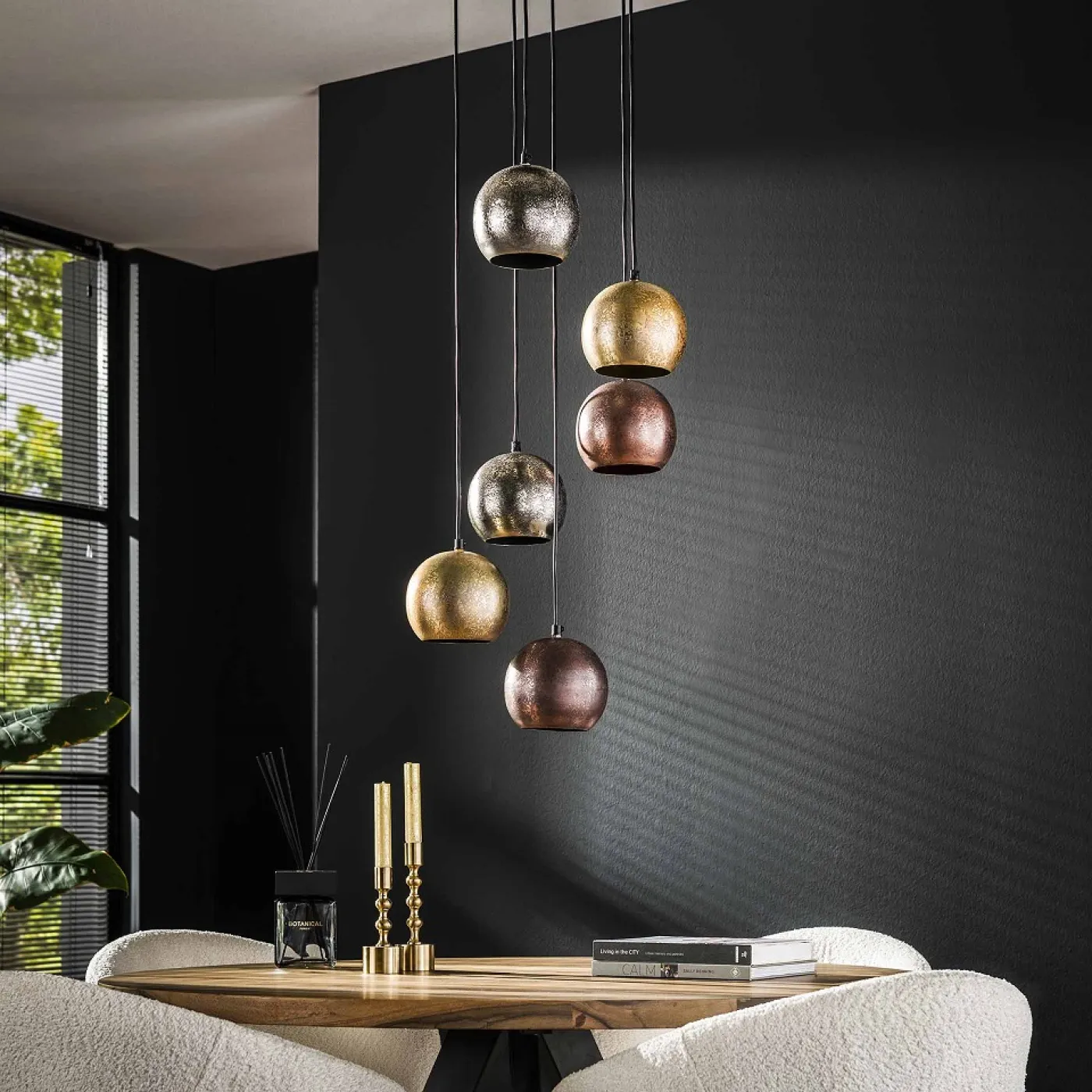 Hängelampe Tamashi 6 Leuchten | Metall Kugel | Chrom / Gold / Kupfer
