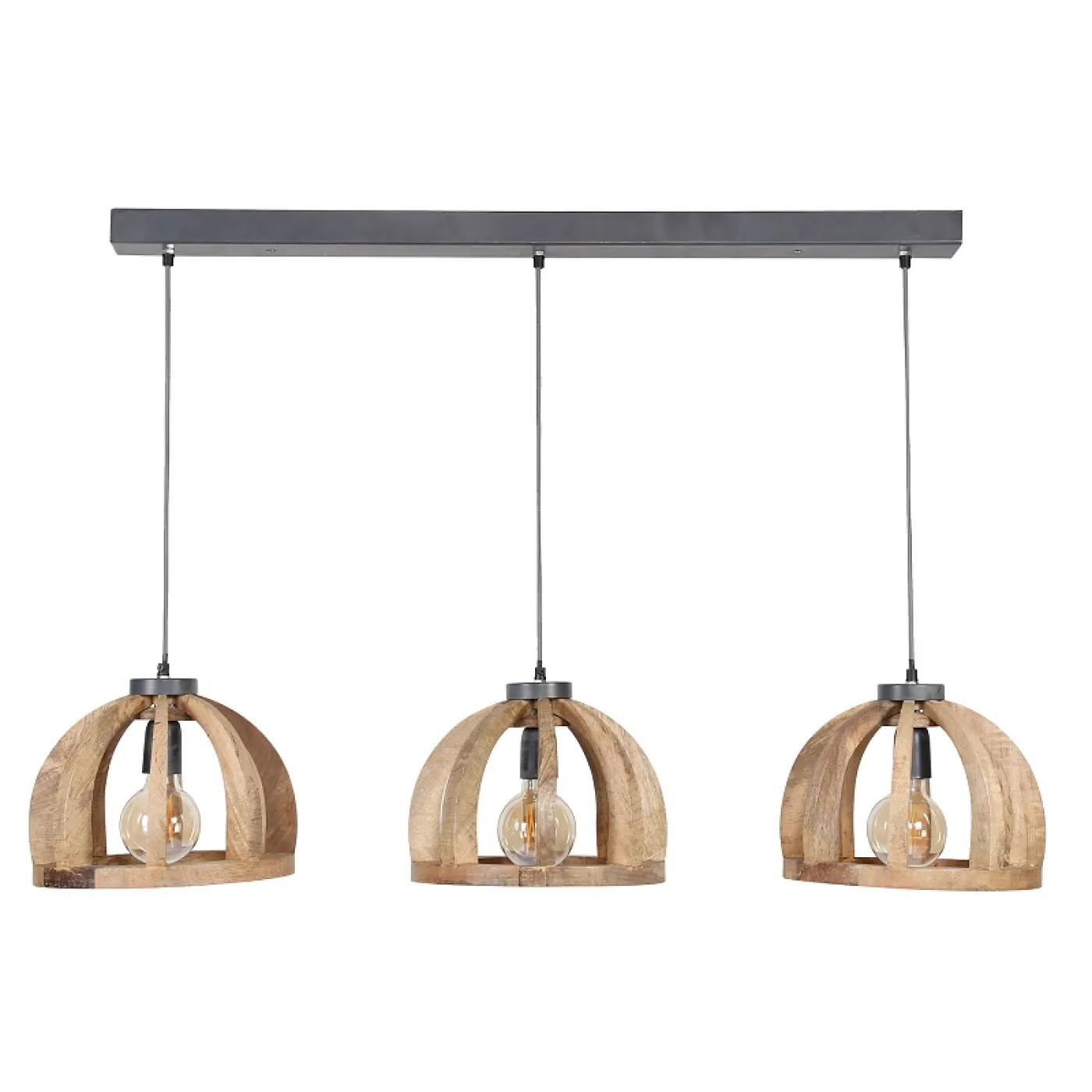 Hängelampe Tiba 3 Leuchten | Holzschirm | Mango massiv | natur