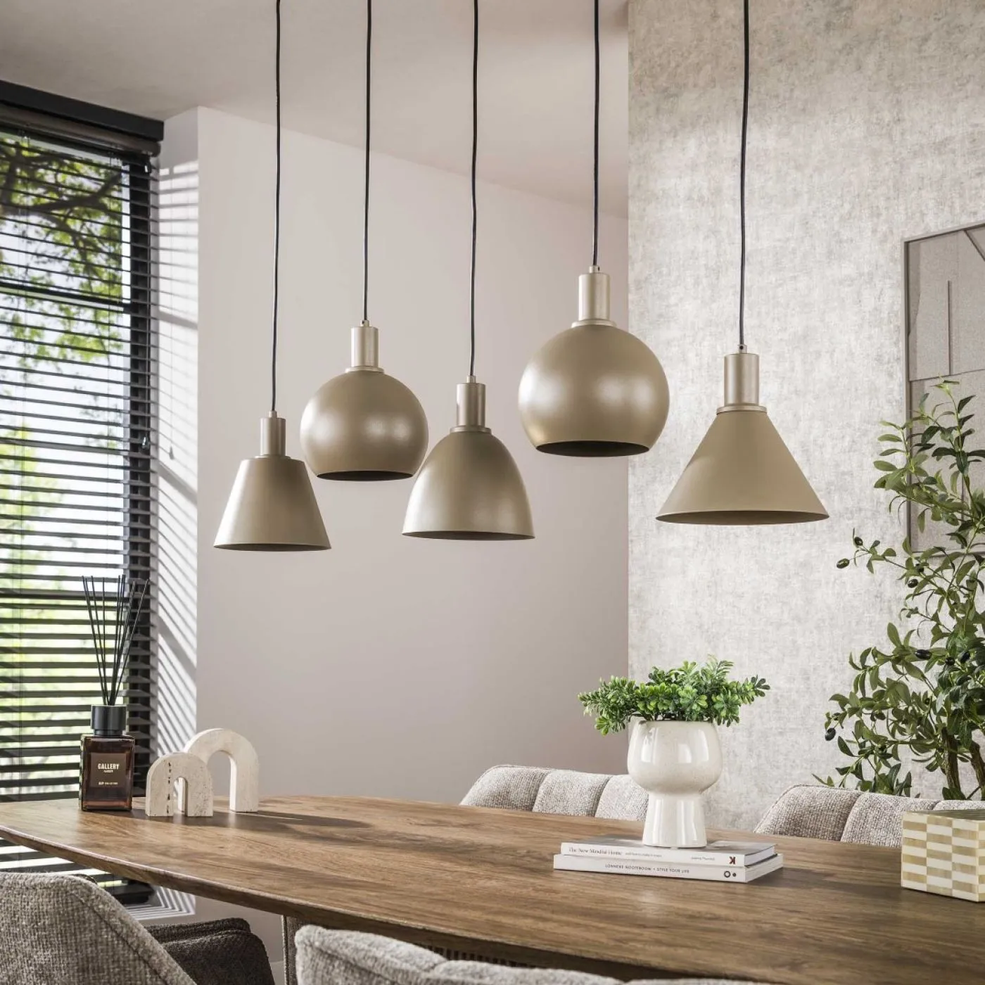 Hängelampe Urano | 5 Leuchten | Metall | beige