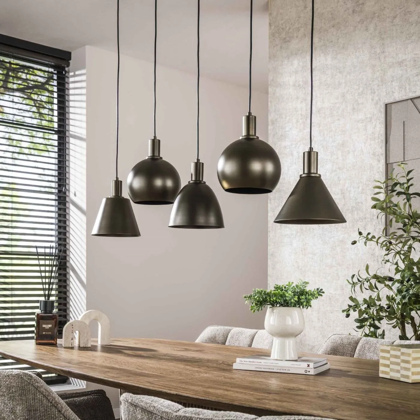 Hängelampe Urano | 5 Leuchten | Metall | Sienna braun