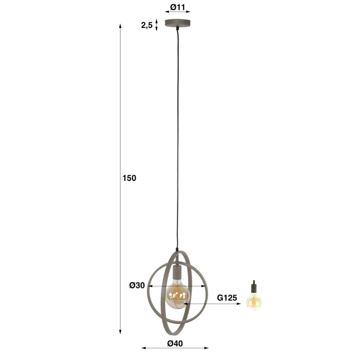 Hängelampe Vejin 1 Leuchte | Metallringe | Beige
