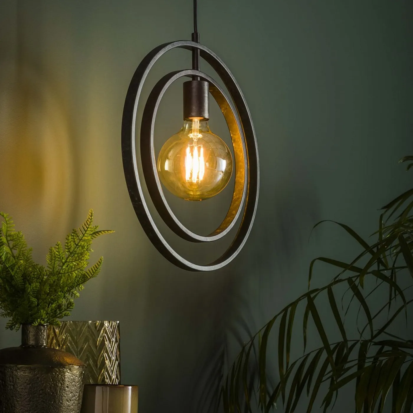 Hängelampe Vejin 1 Leuchte | Metallringe | Charcoal grau