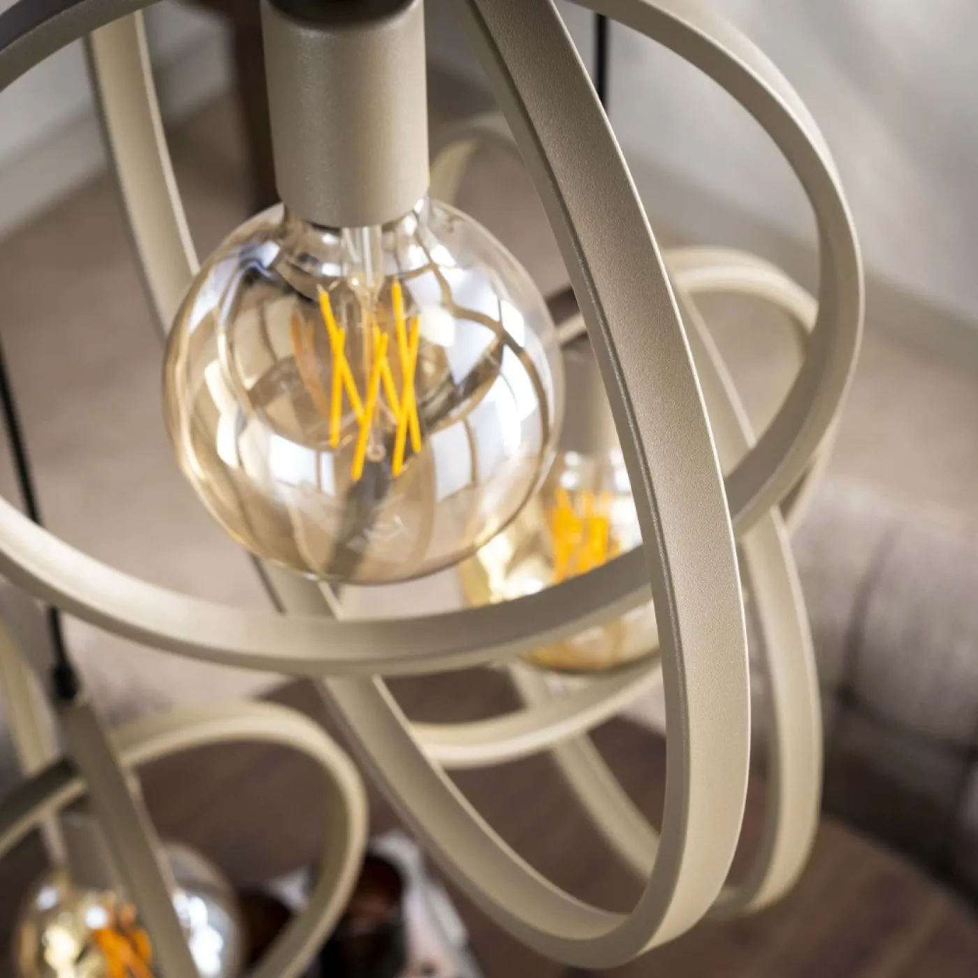Hängelampe Vejin 3 Leuchten | Metallringe | Beige | gestuft