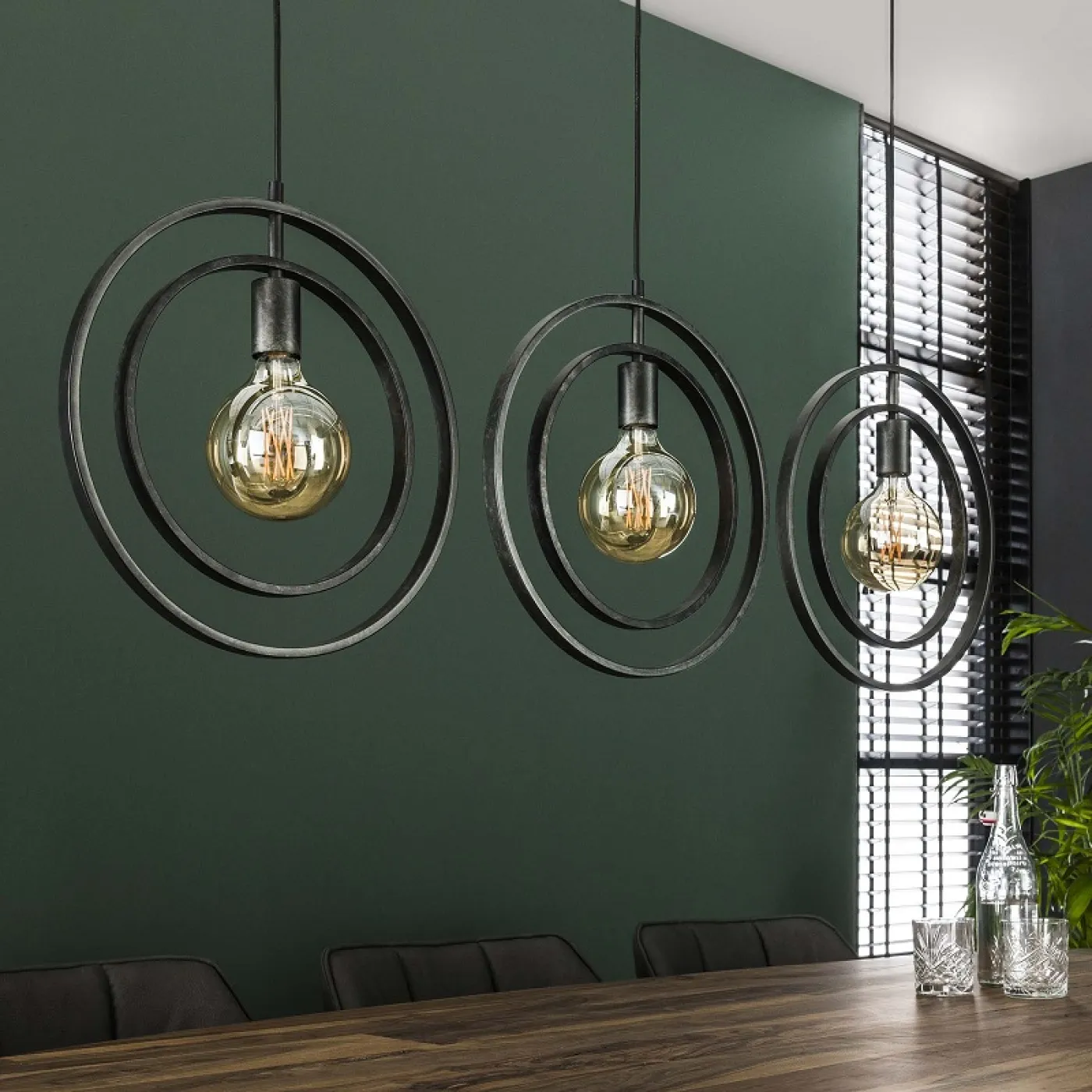 Hängelampe Vejin 3 Leuchten | Metallringe | Charcoal grau