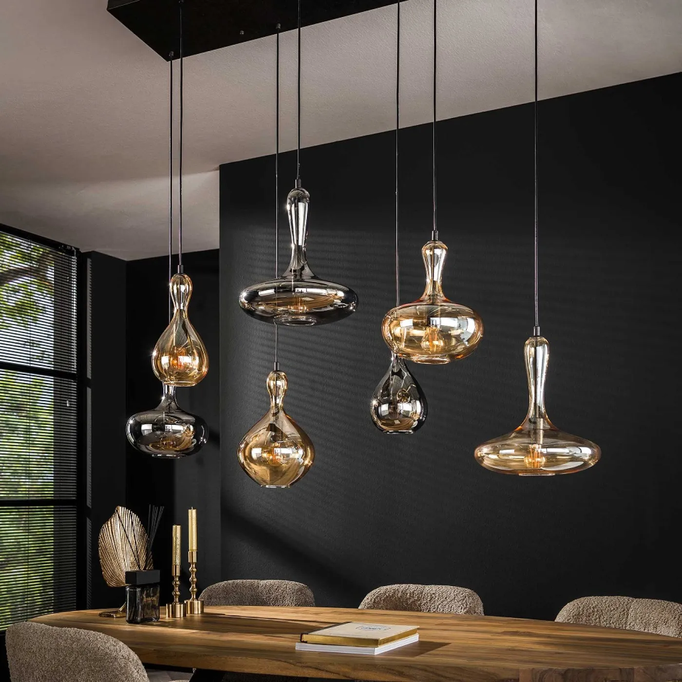 Hängelampe Yoki 7 Leuchten | Glass / Metall | schwarz